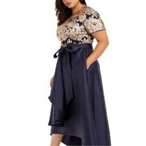 R&M Richards Gold and Navy Sequin Dress